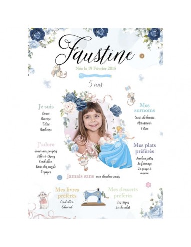 Affiche anniversaire personnalisée, thème princesse et fleurs pas cher chine