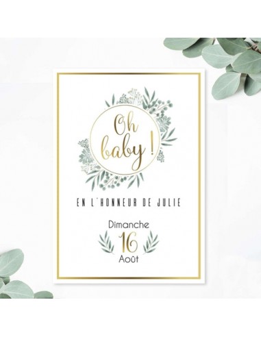 Baby shower, affiche bienvenue future maman, thème eucalyptus et or. vous aussi creer 