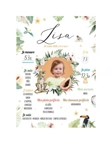 Affiche personnalisée anniversaire Jungle tropical pour enfant. votre restaurant rapide dans 