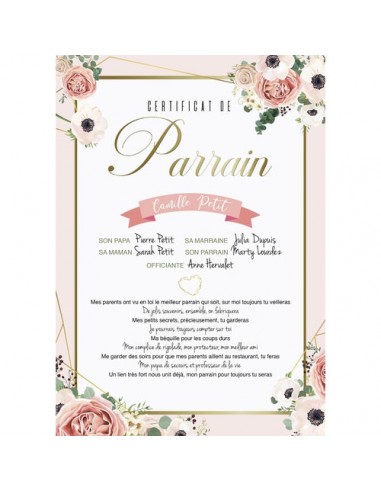 Certificat Parrain. Collection Fleurs. 50% de réduction en Octobre 2024