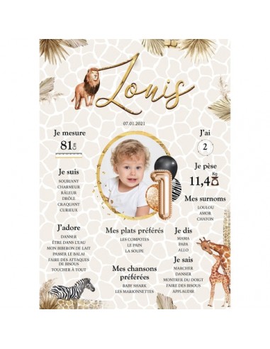 Affiche anniversaire enfant, thème savane chic le concept de la Pate a emporter 