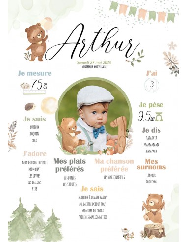 Affiche anniversaire Petit Ours Forêt Profitez des Offres !