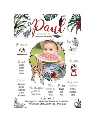 Affiche anniversaire personnalisée Jungle,Tropical - Affiche 1 an bébé votre restaurant rapide dans 