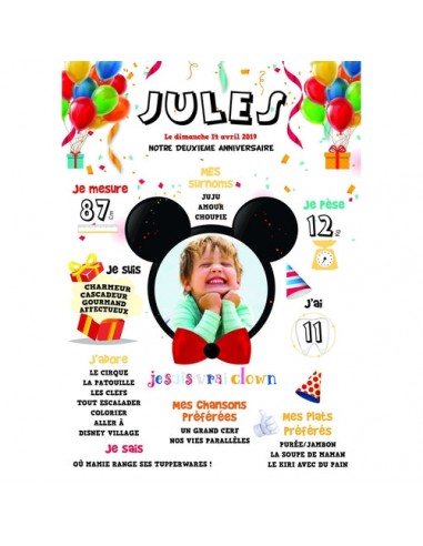 Affiche anniversaire personnalisée Mickey pour enfant, disney et ballons 2 - 3 jours ouvrés.