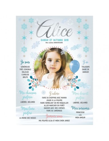 Affiche anniversaire fille Reine des neiges Amélioration de cerveau avec