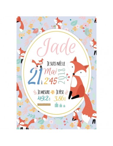 Affiche de naissance renard pour fille À commander