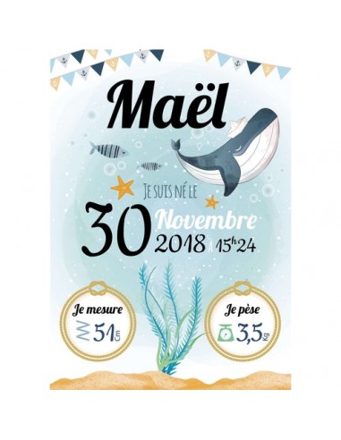 Affiche naissance baleine pour décorer la chambre de bébé s'inspire de l'anatomie humaine